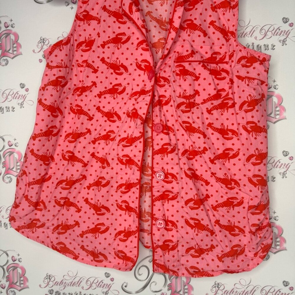 Alexandra bartlett tank top button up lobster 🦞 Pink and Red Sleeveless Shirt - Picture 9 of 9